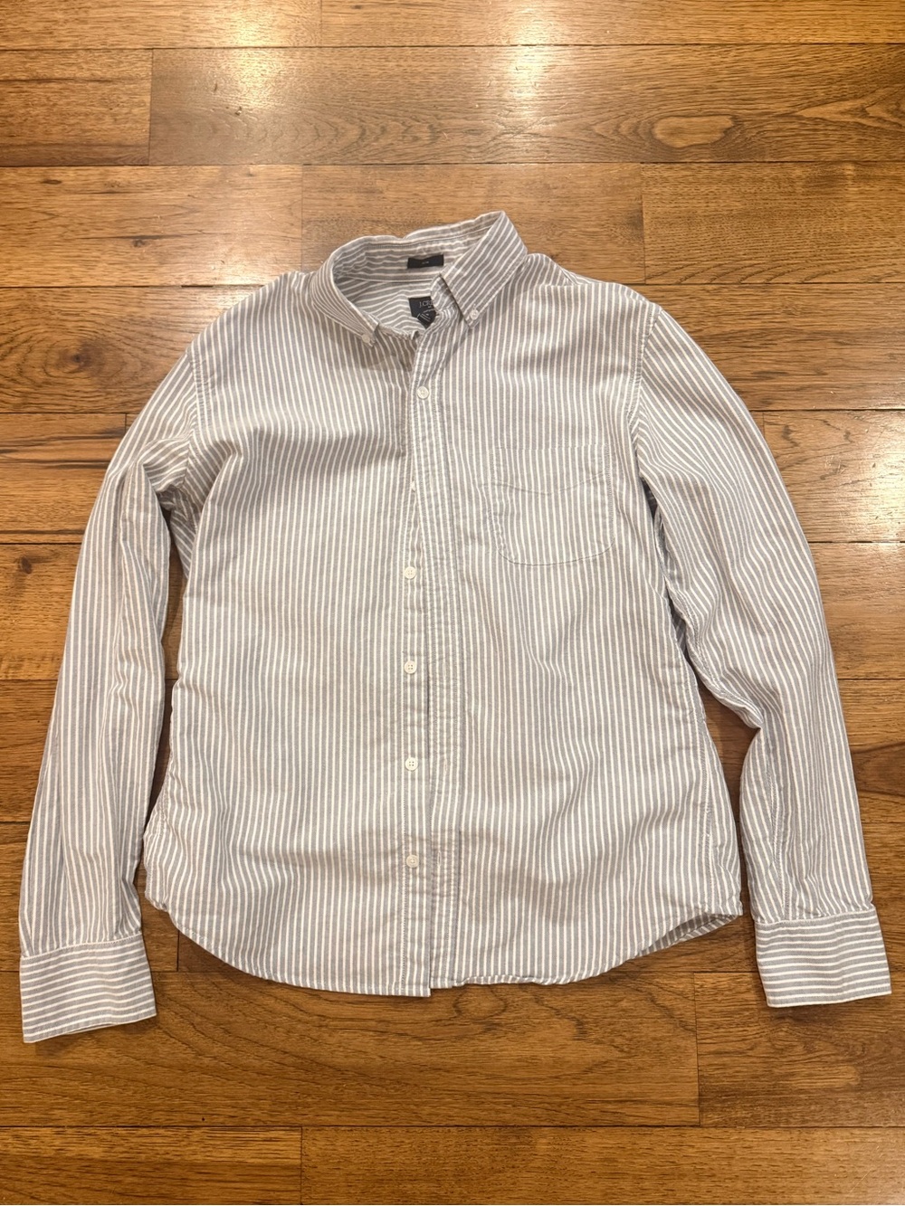 J Crew Men's Stripe Button-Down Shirt - Light Grey & White